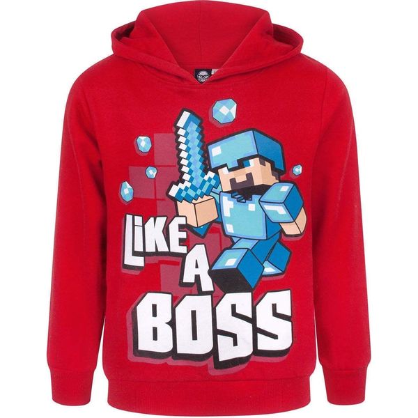 Minecraft - Felpa Con Cappuccio "Like A Boss"" Per Bambini NS6685 (116) (Rosso/Blu/Bianco)"-image