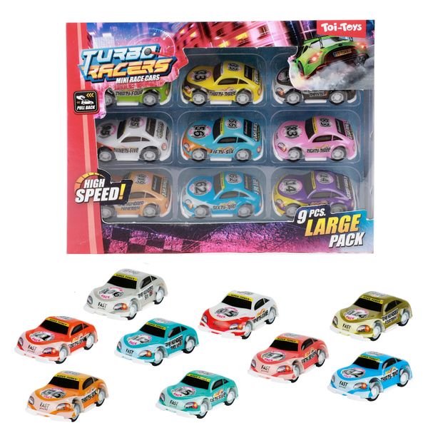 Turbo Racers, Auto Da Corsa Giocattolo Con Ritorno A Casa, Set Di 9 Pezzi-image