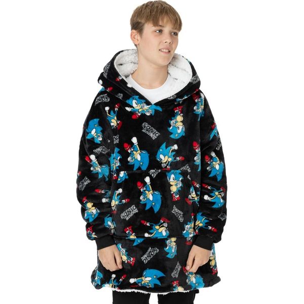 Sonic The Hedgehog - Coperta Con Cappuccio Per Bambini NS7043 (Taglia Unica) (Nero)-image