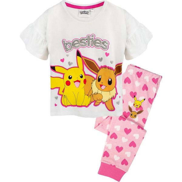 Pokemon - Pigiama "Besties"" Con Pantaloni Lunghi Per Bambine Con Fronzoli NS7194 (116) (Bianco/Rosa)"-image
