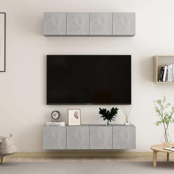 The Living Store Mobili Tv 4 Pz. Grigio Cemento 60X30X30 Cm Materiale A Base Di Legno-image