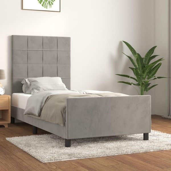 The Living Store Struttura Letto Con Testiera In Velluto Grigio Chiaro 100X200 Cm-image