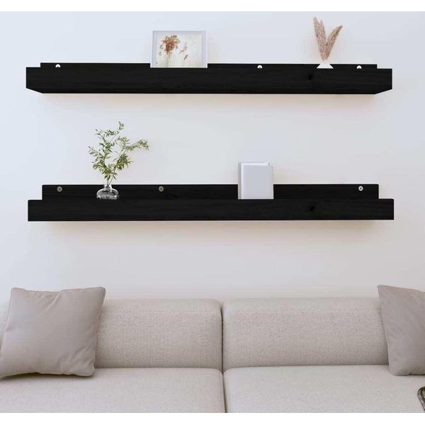 "2024 ""Cloris Mensole A Muro 2 Pezzi Nero 110X12X9 Cm In Legno Di Pino Massiccio - Mensole A Muro CHY22919119"-image