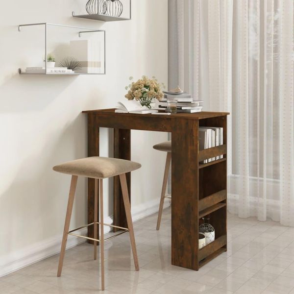Maison Exclusive - Tavolo Da Bar Con Ripiano In Rovere Affumicato 102X50X103,5 Cm Materiale Ligneo-image