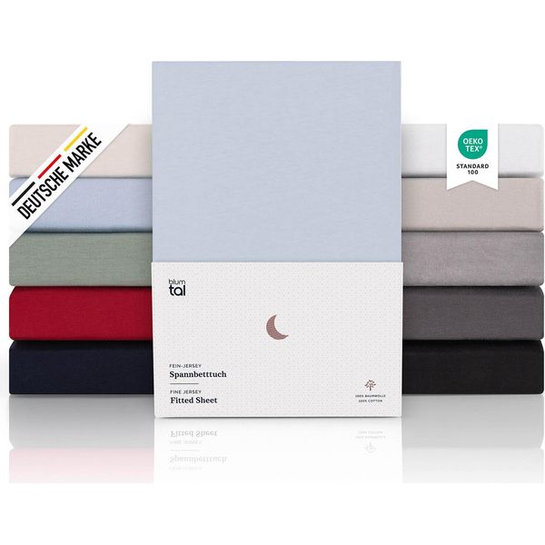 Blumtal Premium Topper Lenzuolo Montato 180X200 Cm Jersey Set Di 2 - In Cotone - Topper Lenzuolo Letto 180X200 Azzurro-image