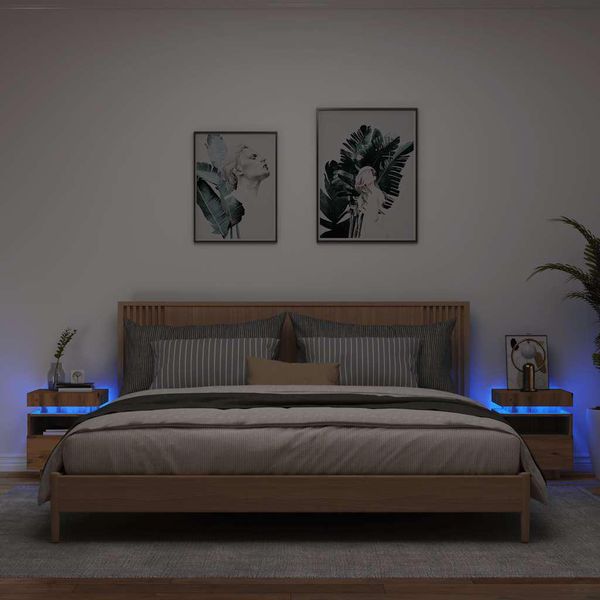 Comodini Con Luci Led 2 Pz. Rovere Artigianale 40X39X48,5 Cm 857661-image