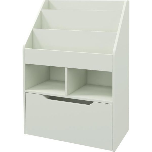 Fortuna Lai Libreria Per Bambini Libreria Per Bambini Con Cassetto, 3 Ripiani E 2 Scomparti Aperti, Scaffale Portaoggetti Per Cameretta, Sala Giochi, Verde Chiaro, 60 X 29,9 X 90 Cm-image