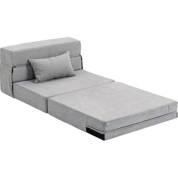 Fortuna Lai Divano Letto, Divano Imbottito, Trasformabile In Materasso, Schiuma, Cuscini, Grigio Chiaro-image