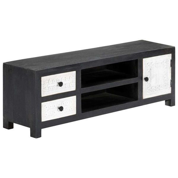 Syfax™ Mobile Tv Intagliato A Mano Grigio Bianco 120X30X40 Cm In Mango-image