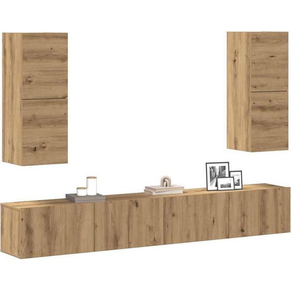 Maison Exclusive - Set Mobile Tv 4 Pz Montato A Parete Rovere In Legno Multistrato-image