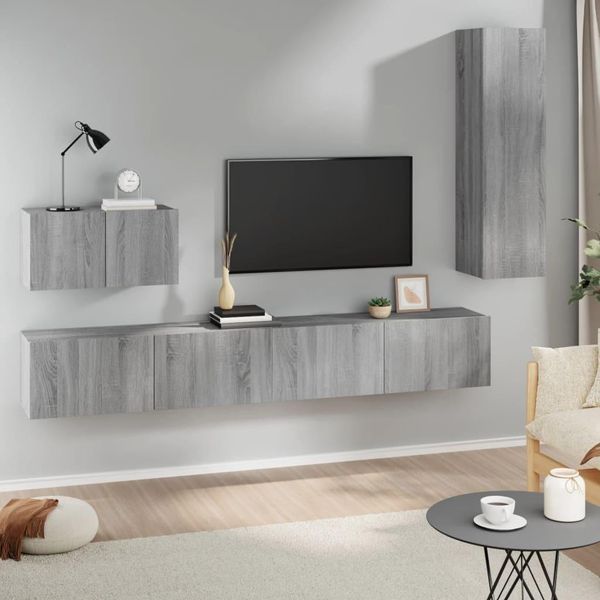 Maison Exclusive - Set Di Mobili Porta Tv 4 Pz Grigio Sonoma In Legno Multistrato-image