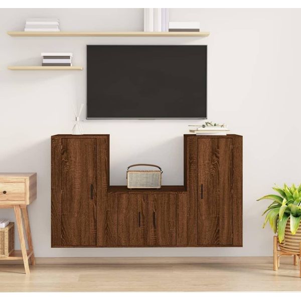 Maison Exclusive - Set Mobili Porta Tv 3 Pz Rovere Marrone In Legno Multistrato-image
