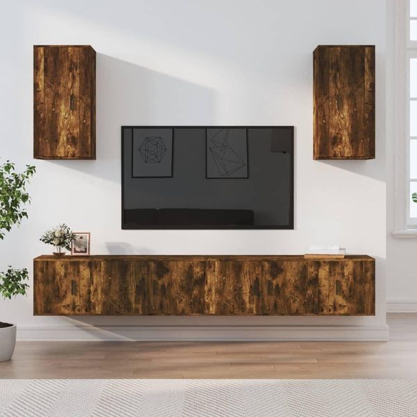 Maison Exclusive - Set Di Mobili Porta Tv 6 Pz Rovere Fumo In Legno Multistrato-image