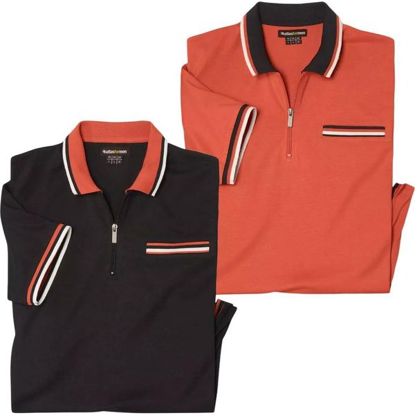 Atlas For Men - Polo Con Zip Corta Da Uomo (Confezione Da 2) AF2656 (Xl) (Nero/Terracotta)-image