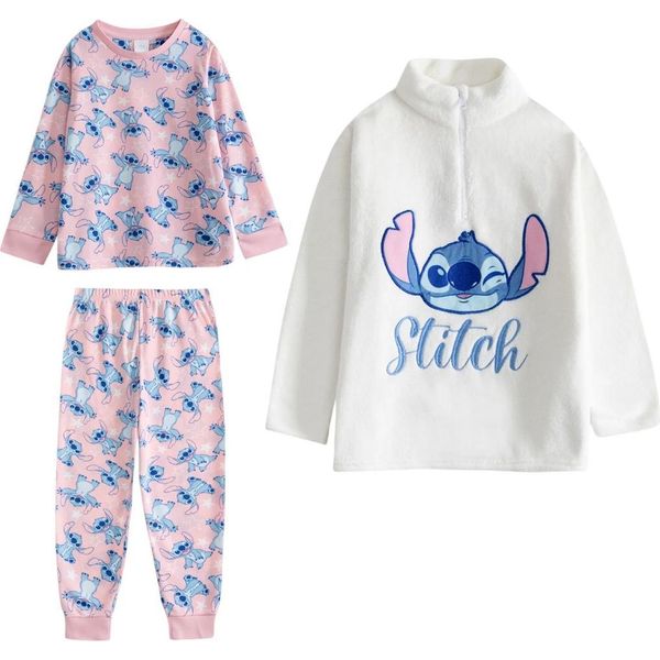 Lilo & Stitch - Pigiama Con Pantaloni Lunghi Per Bambine, Maniche Lunghe (Confezione Da 3) NS9673 (116) (Rosa/Bianco)-image