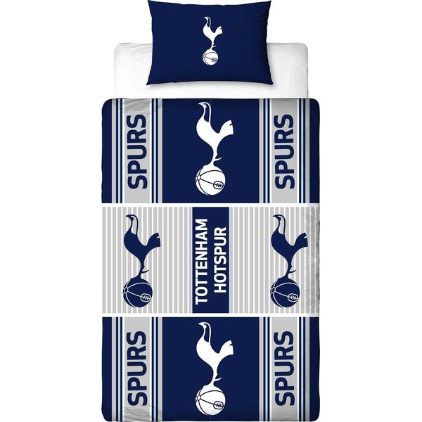 Tottenham Hotspur Fc - Biancheria Da Letto Con Stemma, Reversibile TC1049 (Letto Matrimoniale) (Blu Navy Scuro/Bianco)-image
