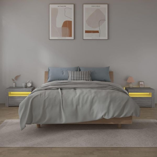 The Living Store Comodini 2 Pezzi Con Led Grigio Sonoma 60X35X40 Cm-image