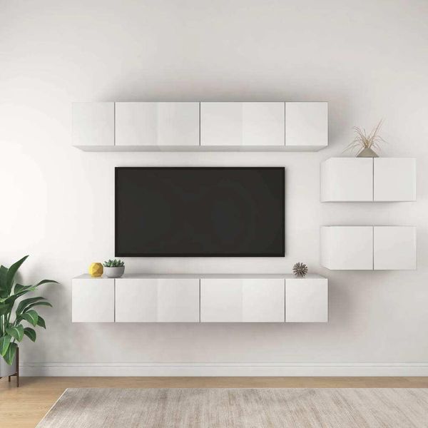 Maison Exclusive - Mobili Tv 8 Pz Biancin Legno Multistrato-image