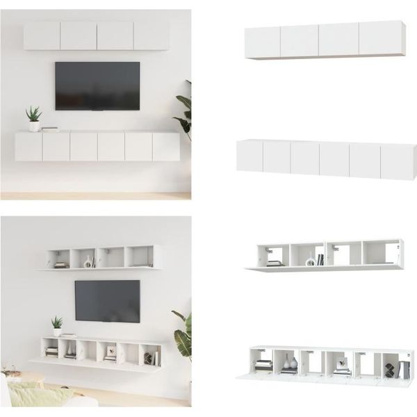 Vidaxl Set Di Mobili Tv 5 Pezzi In Legno Bianco - Set Di Mobili Tv - Mobile Tv - Mobile Tv - Porta Tv-image