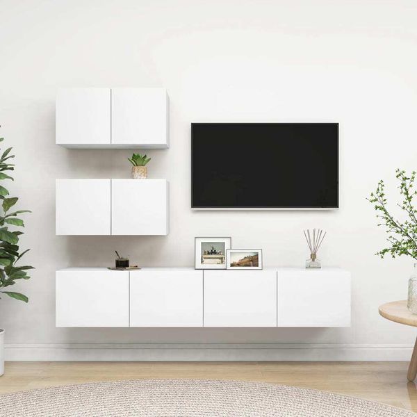 Maison Exclusive - Set Mobili Porta Tv 4 Pz Bianco In Legno Multistrato-image