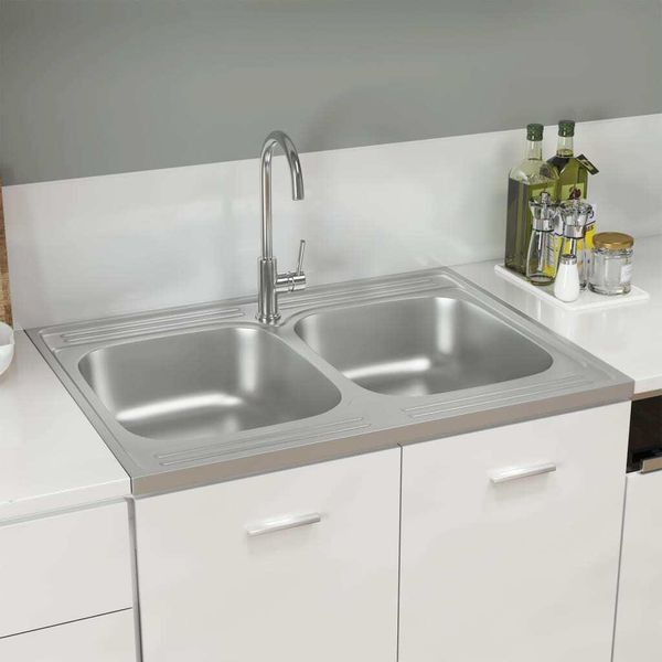 The Living Store Lavello A Doppia Vasca Silver 800X600X155 Mm In Acciaio Inox-image