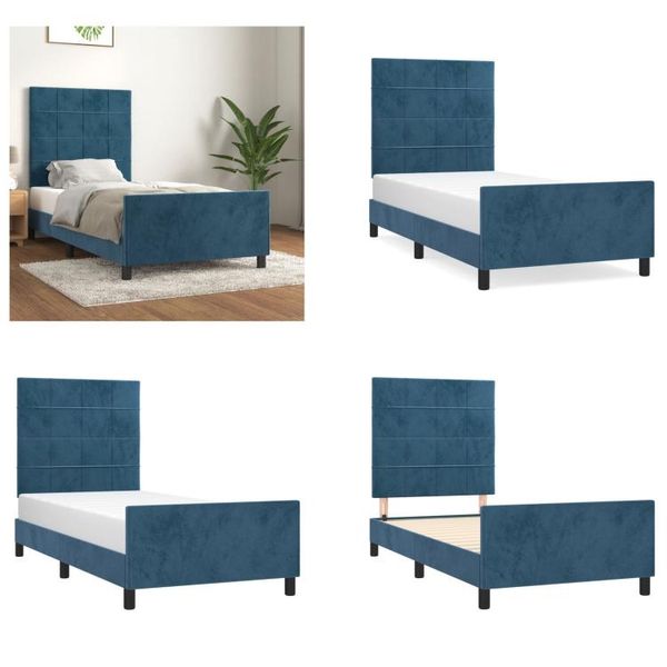 Vidaxl Letto Con Testiera Blu Scuro 90X190 Cm In Velluto - Letto Con Testiera - Letti Con Testiera - Letto Con Testiera - Letto Con Testiera-image