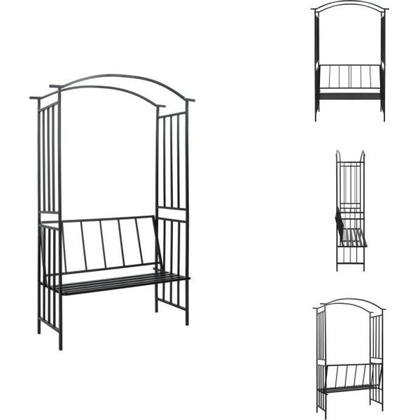 Vidaxl Arco Di Rose Con Panca Nero 128X50X207 Cm In Ferro - Archi Di Rose, Graticci E Pergole-image