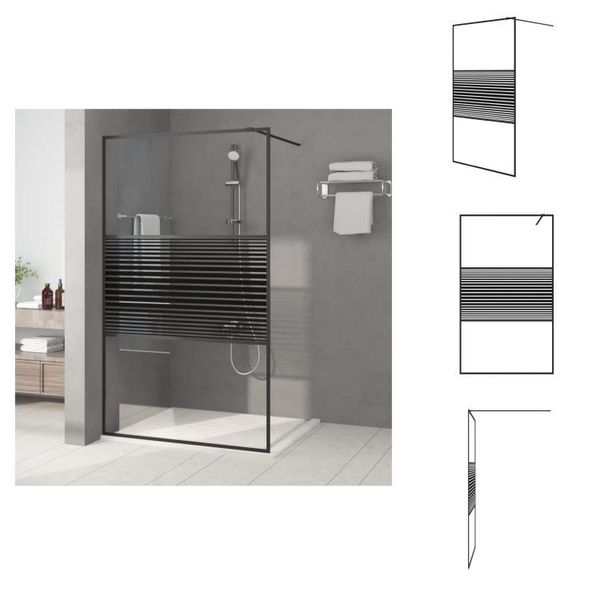 Vidaxl Schermo Doccia Per Cabina Doccia Nero 115X195 Cm Esg Vetro Chiaro - Schermi Doccia-image