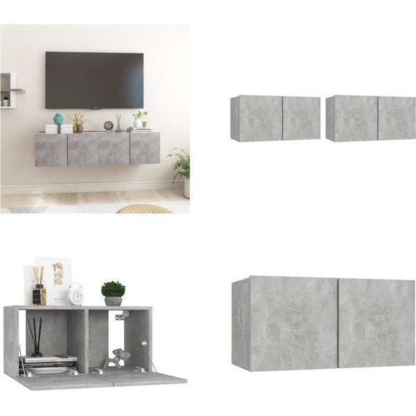Vidaxl Mobili Tv A Parete 2 Pz. Grigio Calcestruzzo 60X30X30 Cm - Mobile Tv - Mobili Tv - Mobili Tv - Mobili Tv-image