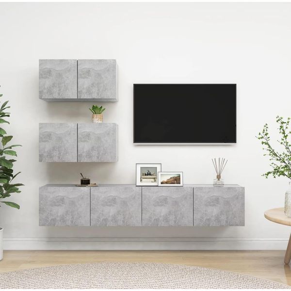 Maison Exclusive - Set Di Mobili Porta Tv 4 Pz Grigio Cemento In Legno Multistrato-image