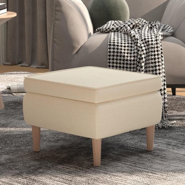 The Living Store Sgabello Con Gambe In Legno Tessuto Crema-image