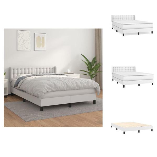 Vidaxl Letto A Molle Insacchettate Con Materasso Bianco 140X190 Cm In Pelle Finta - Letti & Strutture Letto-image