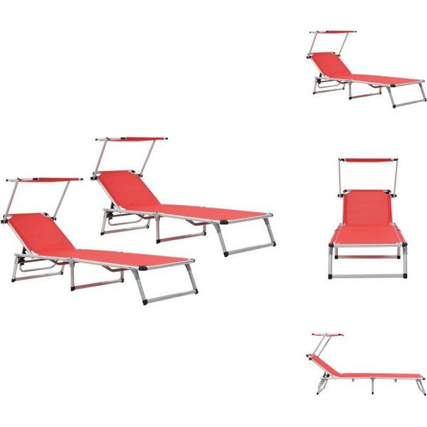Vidaxl Lettini Pieghevoli Con Tettuccio 2 Pz. Alluminio Textilene Rosso - Lettini Prendisole-image