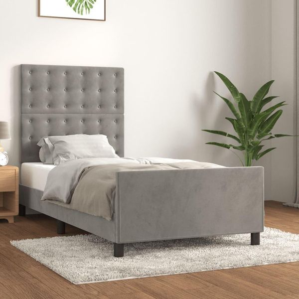 Vidaxl Letto Con Testiera Grigio Chiaro 90X190 Cm In Velluto - Letto Con Testiera - Letti Con Testiera - Letto Con Testiera - Letto Con Testiera-image