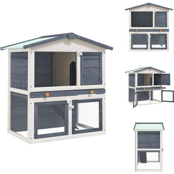 Vidaxl Conigliera 3 Porte In Legno Grigio - Habitat E Recinti Per Piccoli Animali-image