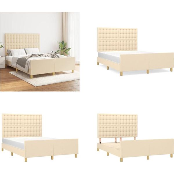 Vidaxl Struttura Letto Con Testiera Panna 140X200 Cm In Tessuto - Struttura Letto Con Testiera - Struttura Letto Con Testiera - Struttura Letto - Letto Con Testiera-image