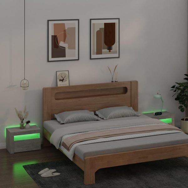 The Living Store Comodini 2 Pezzi Con Led Grigio Cemento 60X35X40 Cm-image
