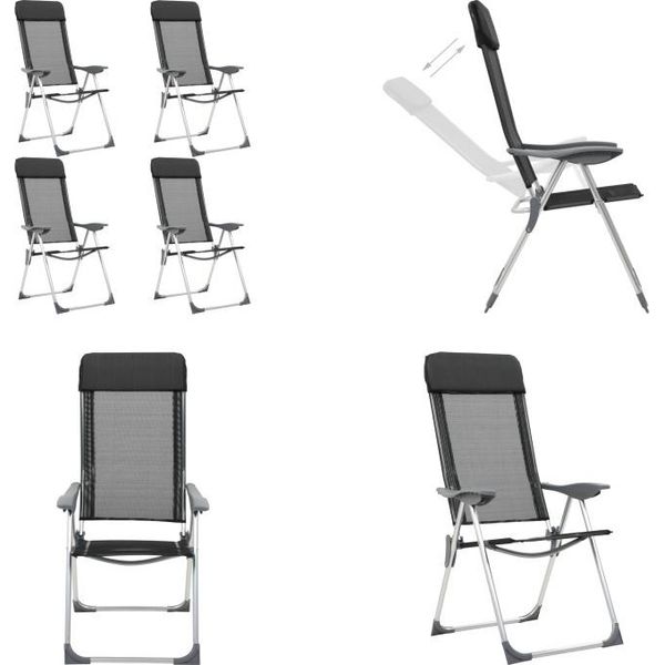 Vidaxl Sedie Da Campeggio Pieghevoli 4 Pz. Alluminio Nero - Sedia Da Campeggio - Sedie Da Campeggio - Sedia Pieghevole - Sedie Pieghevoli-image