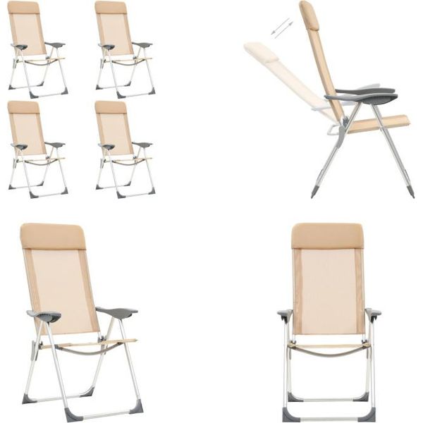 Vidaxl Sedie Da Campeggio Pieghevoli 4 Pz. Crema Di Alluminio - Sedia Da Campeggio - Sedie Da Campeggio - Sedia Pieghevole - Sedie Pieghevoli-image