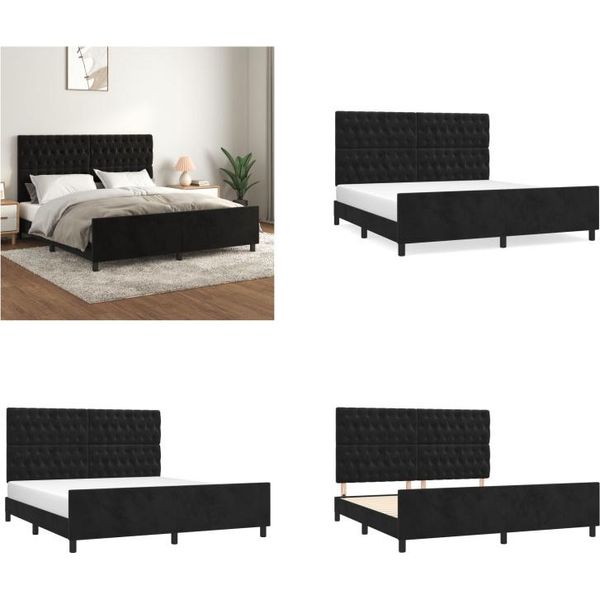 Vidaxl Struttura Letto Con Testiera Nera 180X200 Cm In Velluto - Struttura Letto Con Testiera - Struttura Letto Con Testiera - Struttura Letto - Letto Con Testiera-image