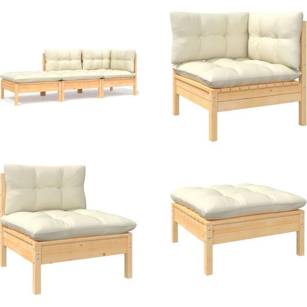 Vidaxl Set Salotto Da Giardino 3 Pezzi Con Cuscini In Legno Di Pino Massiccio Color Crema - Set Salotto Da Giardino - Set Salotto Da Giardino - Set Mobili Da Giardino - Set Mobili Da Giardino-image