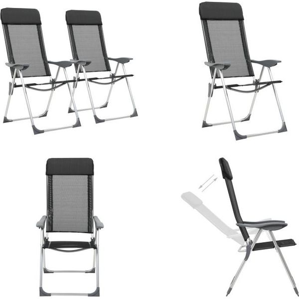 Vidaxl Sedie Da Campeggio Pieghevoli 2 Pz. Alluminio Nero - Sedia Da Campeggio - Sedie Da Campeggio - Sedia Pieghevole - Sedie Pieghevoli-image
