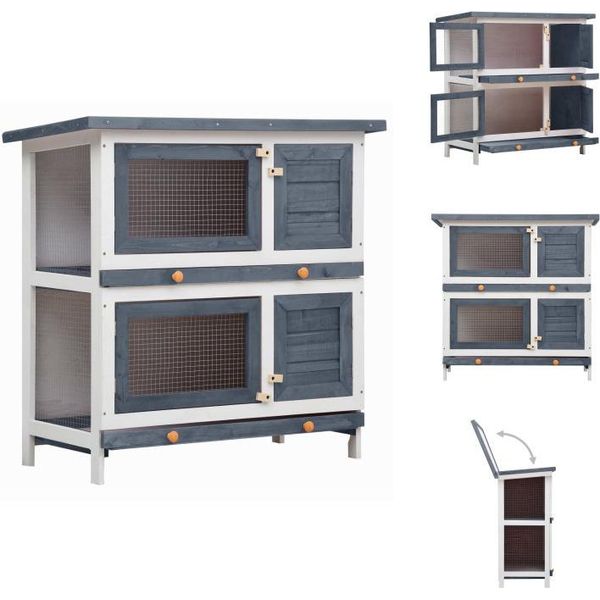 Vidaxl Conigliera 4 Porte In Legno Grigio - Habitat E Recinti Per Piccoli Animali-image