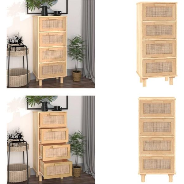 Vidaxl Credenza Marrone 40X30X90 Cm In Pino Massiccio E Rattan Naturale - Credenza - Credenza - Armadio - Armadio Portaoggetti-image