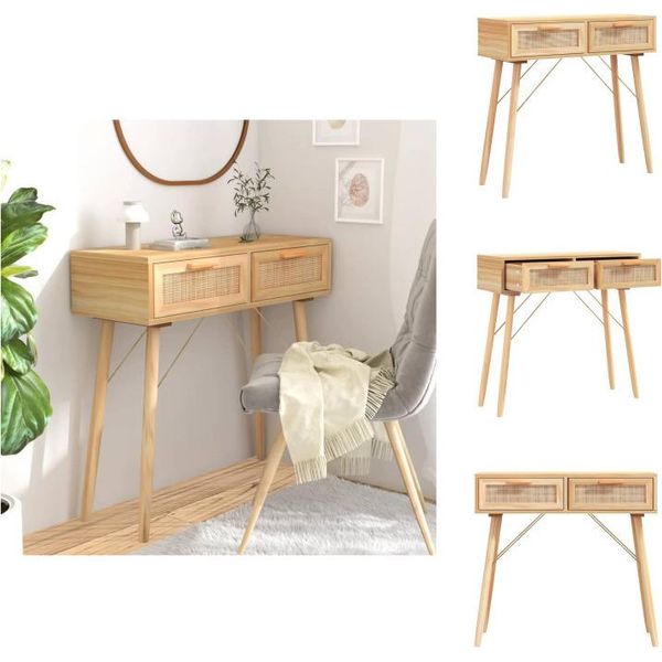 Vidaxl Consolle Marrone 80X30X75 Cm In Legno Massiccio Di Pino Naturale Rattan - Tavolini-image