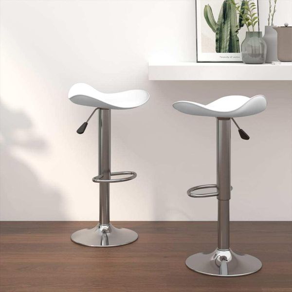 Vidaxl Sgabello Da Bar 2 Pz. Acciaio Cromato Bianco E Pelle Finta - Sgabello Da Bar - Sgabello Da Banco - Sgabello Da Bar-image