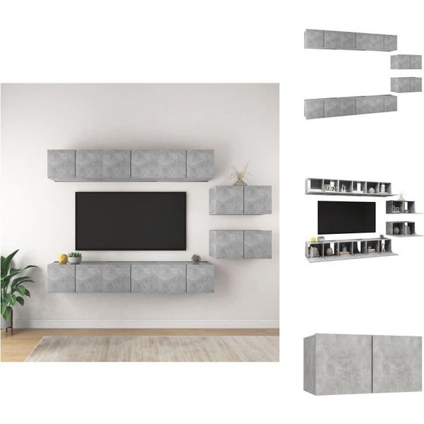 Vidaxl Mobili Tv 8 Pz. Materiale A Base Di Legno Grigio Cemento - Mobili Tv-image