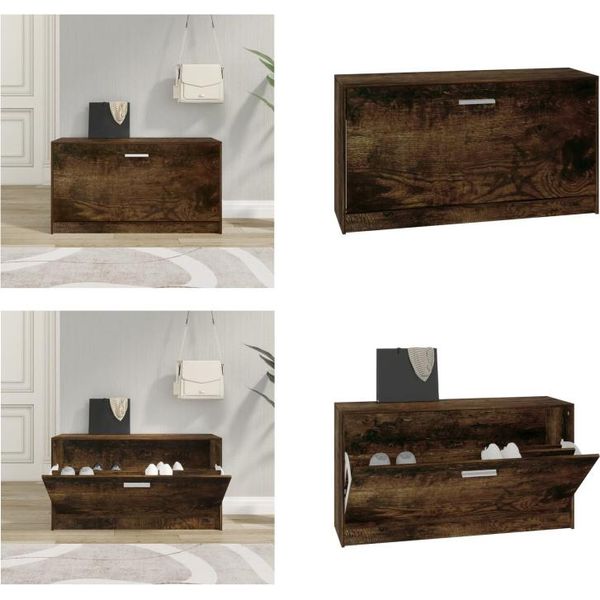 Vidaxl Panca Per Scarpe In Rovere Affumicato 80X24X45 Cm - Panca Per Scarpe - Panca Per Scarpe - Panca Con Spazio Per Riporre Le Scarpe - Portascarpe-image