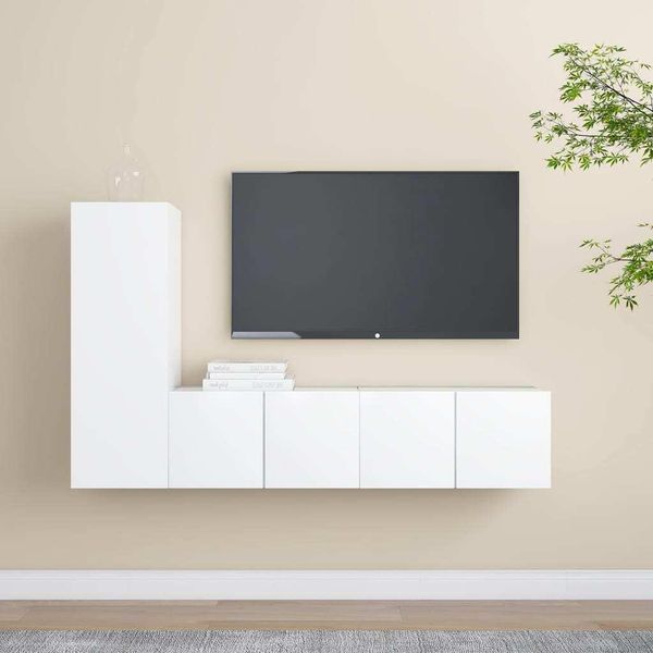 Maison Exclusive - Set Mobili Porta Tv 3 Pz Bianco In Legno Multistrato-image