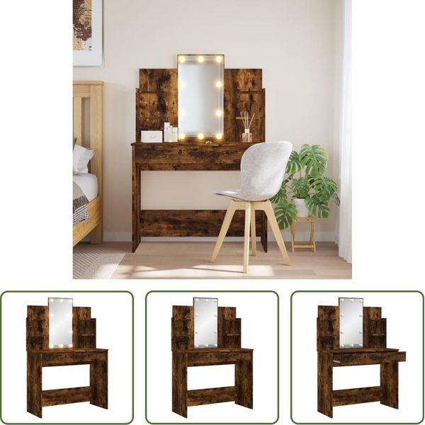 The Living Store Comodino Con Luci Led Rovere Fumé 96X40X142 Cm-image